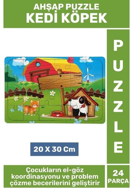 Premium Eğlenceli Eğitici Görsel Algı Problem Çözme Becerisi Çocuk Puzzle 24 Parça Kedi Köpek