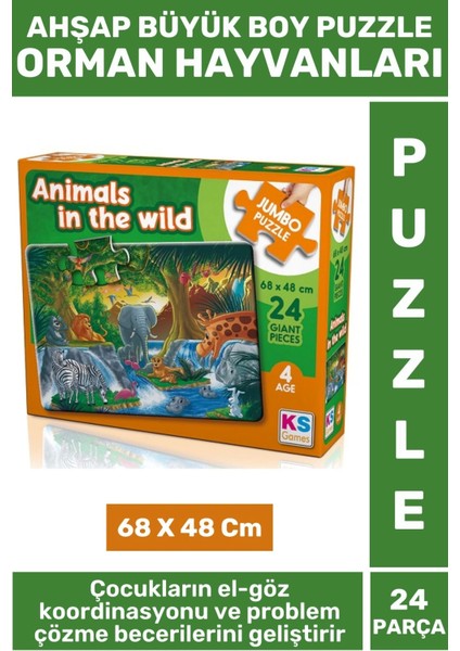 Eğlenceli Eğitici Görsel Algı Problem Çözme Becerisi Çocuk Puzzle 24 Prça Büyük Boy Orman Hayvanları