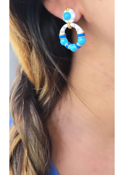 Çift Ithal Bombeli Halka Mavi Mineli Gümüş Küpe fiyatları