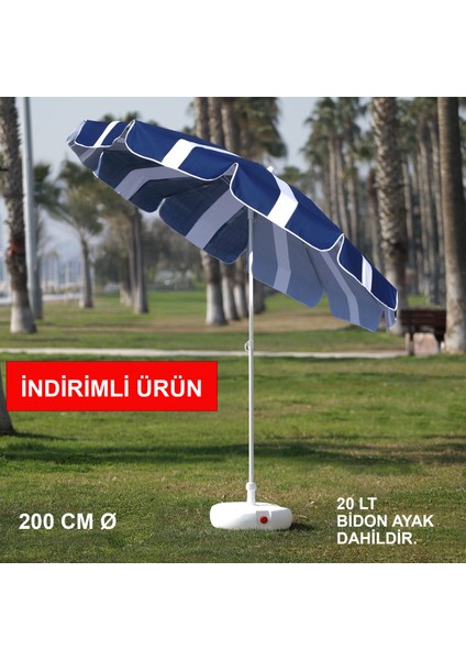Lacivert - Beyaz Plaj Şemsiyesi 200 cm Ø (Bidon Ayak Dahil)