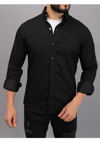 Erkek Siyah Slim Fit Dar Kalıp Cepsiz Robalı Kot Gömlek indirimleri