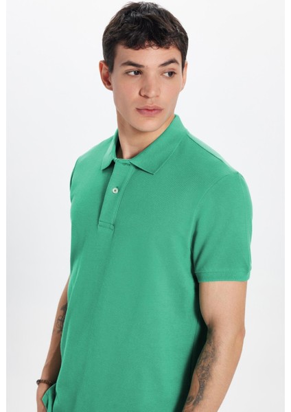 Erkek Slim Fit Dar Kesim Pamuk Yeşil Polo Yaka Tişört fırsatları