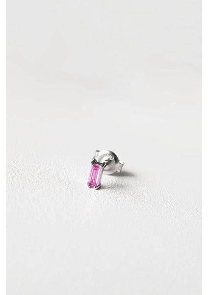 Tekli Ithal Mini Fuşya Baget Gümüş Küpe