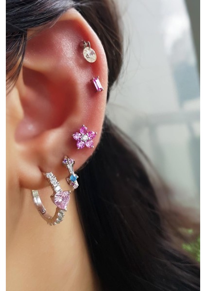 Tekli Ithal Mini Fuşya Baget Gümüş Küpe fiyatları