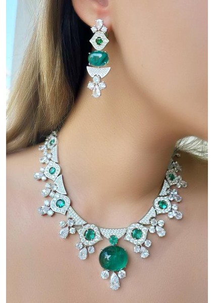 Ithal Kök Zümrüt Vıp Figürlü Damla Gümüş Kolye modelleri