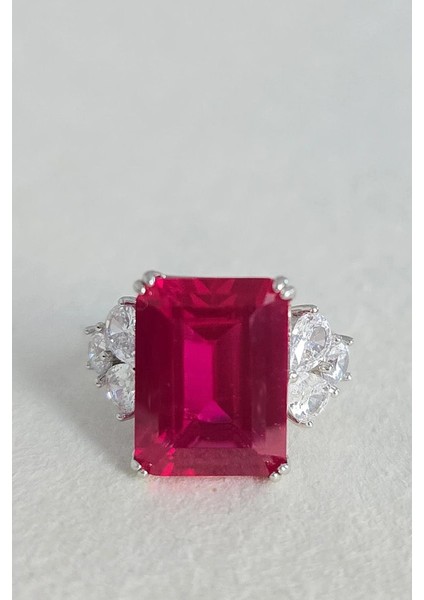 Ithal Laboratuvar Yakut Taşlı Gümüş Yüzük