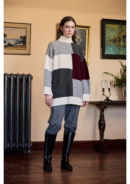 Bordo Gri Patchwork Kazak