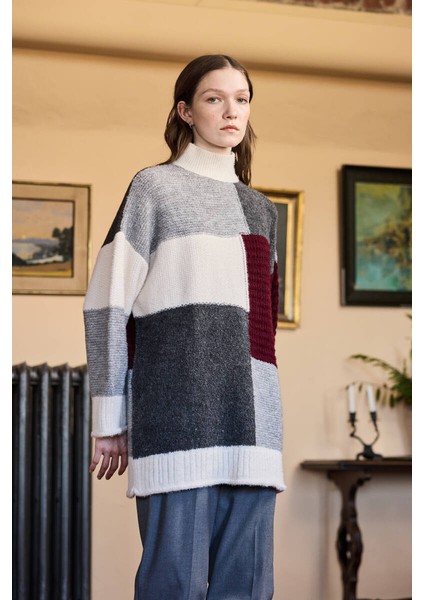 Bordo Gri Patchwork Kazak fiyatları