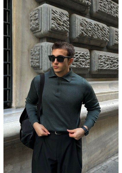 Erkek Standart Fit Normal Kesim Polo Yaka Triko Kazak