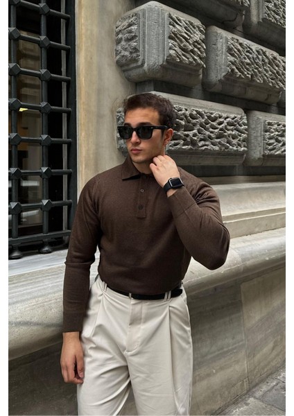 Erkek Standart Fit Normal Kesim Polo Yaka Triko Kazak