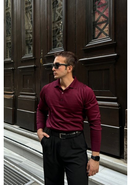 Erkek Standart Fit Normal Kesim Polo Yaka Triko Kazak