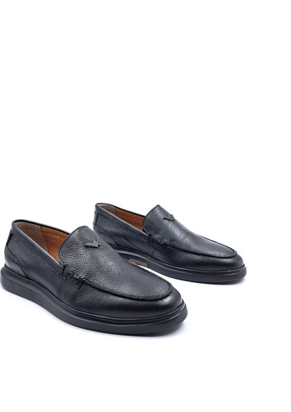 M21193 Deri Sade Tasarım Erkek Siyah Loafer Makosen Ayakkabı