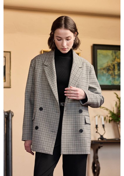 Ekose Desenli Blazer