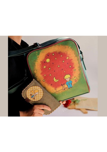 Küçük Prens Figürlü Büyük Postacı Kol Çantası Etnik Bohem Style Çanta Siyah, Cüzdan Yesil Kombin fiyatları