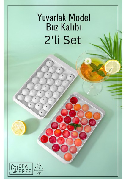33 Bölmeli Yuvarlak Buz Kalıbı / 2'li Set - Beyaz