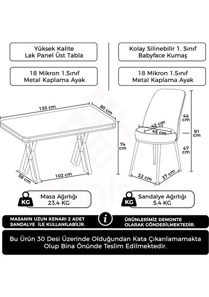 Vals Serisi 80 x 130 Lak Panel Beyaz Mermer Desen Krom Ayak Masa Takımı ve 4 Gri Sandalye