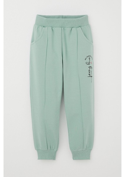 Kız Çocuk Eşofman Altı Çima Dikiş Detaylı Cepli 3-7 Yaş, Su Yeşili