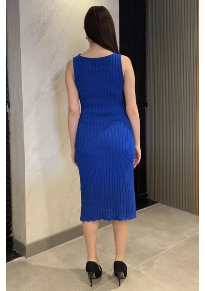 Gül Detaylı Kadın Örme Triko Elbise ( Içlikle Giyilmesi Önerilir)