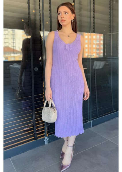 Gül Detaylı Kadın Örme Triko Elbise ( Içlikle Giyilmesi Önerilir)