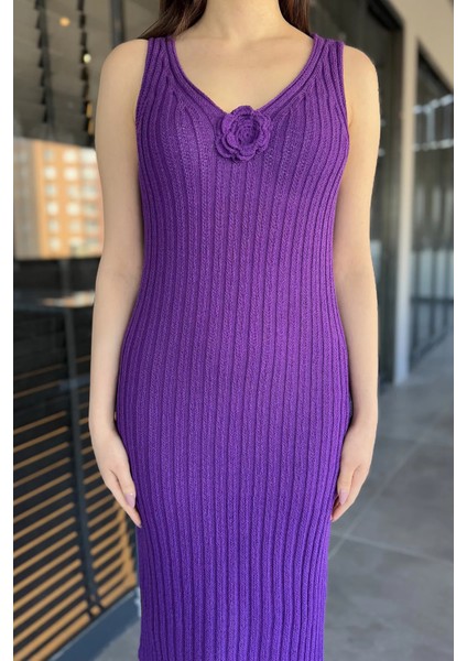 Gül Detaylı Kadın Örme Triko Elbise ( Içlikle Giyilmesi Önerilir)