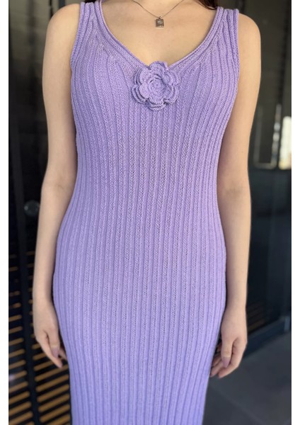 Gül Detaylı Kadın Örme Triko Elbise ( Içlikle Giyilmesi Önerilir)
