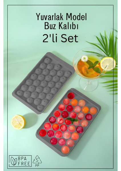 33 Bölmeli Yuvarlak Buz Kalıbı / 2'li Set - Antrasit
