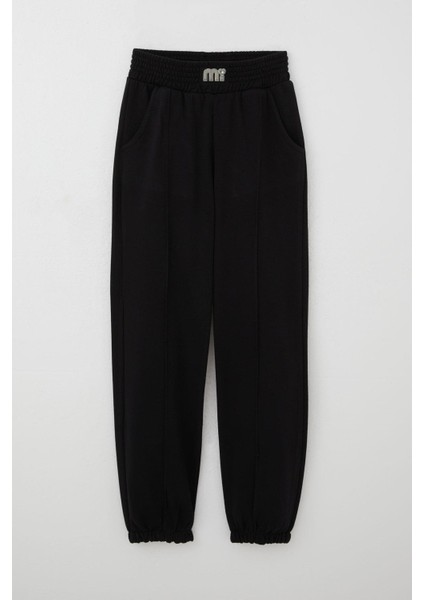 Kız Çocuk Eşofman Altı Bel Kısmı Arma Detaylı Incili 9-14 Yaş, Siyah