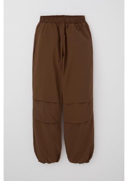 Kız Çocuk Paraşüt Jogger Paça Pantolon 6-12 Yaş, Koyu Kahve