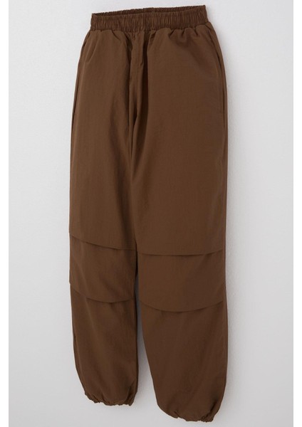 Kız Çocuk Paraşüt Jogger Paça Pantolon 6-12 Yaş, Koyu Kahve