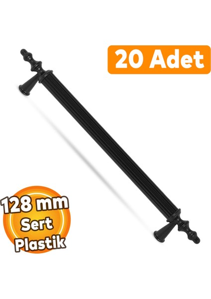 (Sert Plastik) 20 Adet Polavit 128 mm Siyah Mobilya Mutfak Çekmece Dolap Dolabı Kulbu Kulpları