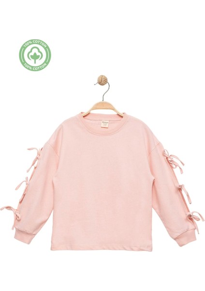 Kız Çocuk %100 Pamuk Fiyonklu Pembe Sweatshirt - Günlük ve Şık Stil