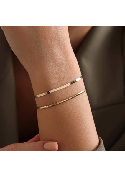 14 Ayar Altın Balıksırtı Ezme Kombin Bileklik