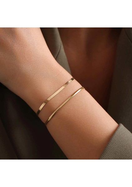 14 Ayar Altın Balıksırtı Ezme Kombin Bileklik fiyatları