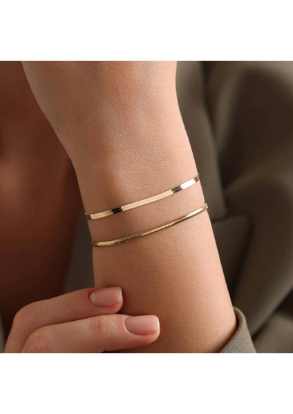 14 Ayar Altın Balıksırtı Ezme Kombin Bileklik modelleri