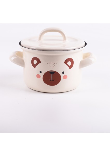 Little Bear Mini Bebek Tenceresi Antibakteriyel Emaye 12 cm 850 ml Krem Renk