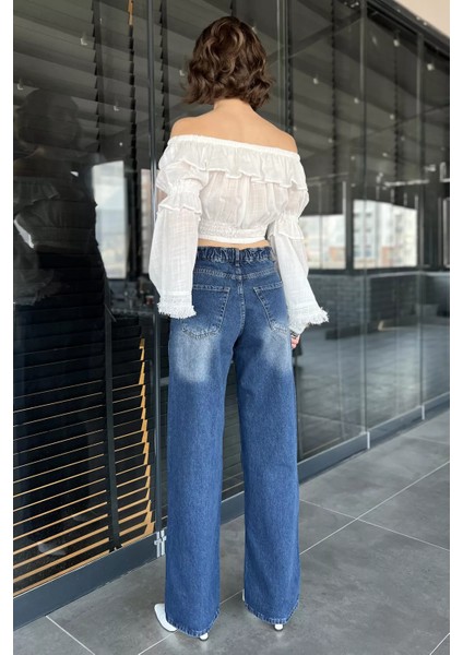 Bel Bağlamalı Bol Paça Kadın Jean Kot Pantolon modelleri