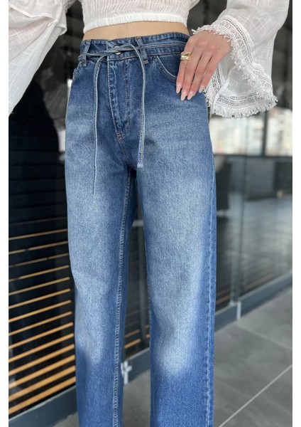 Bel Bağlamalı Bol Paça Kadın Jean Kot Pantolon fırsatları