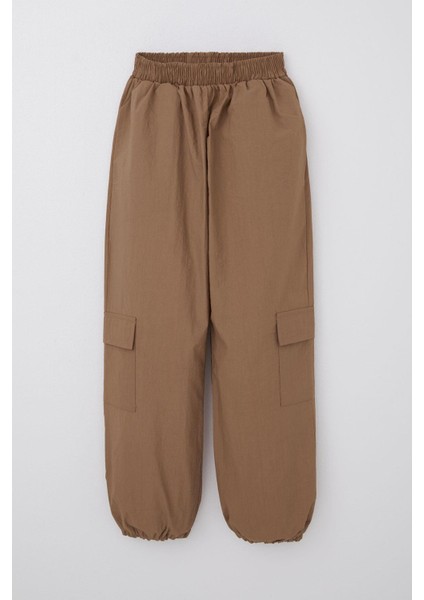 Kız Çocuk Paraşüt Jogger Paça Pantolon Kargo Cep 7-12 Yaş, Kahverengi