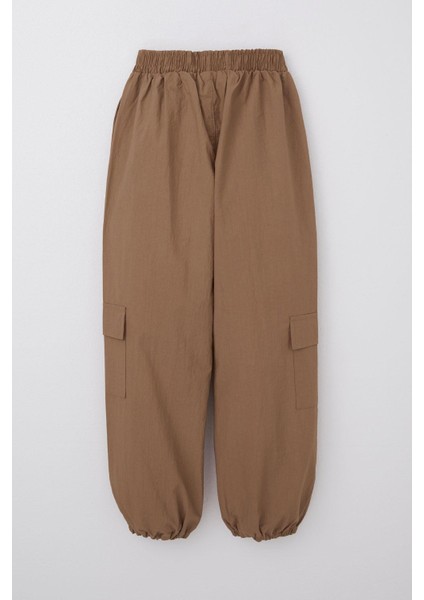 Kız Çocuk Paraşüt Jogger Paça Pantolon Kargo Cep 7-12 Yaş, Kahverengi