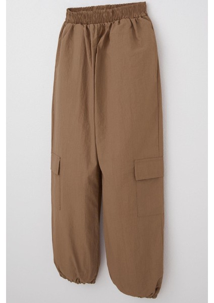 Kız Çocuk Paraşüt Jogger Paça Pantolon Kargo Cep 7-12 Yaş, Kahverengi