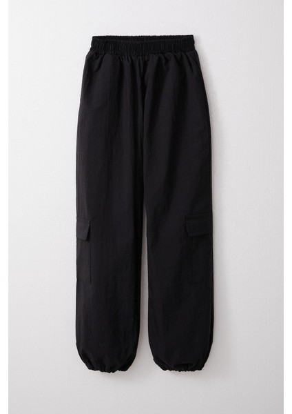 Kız Çocuk Paraşüt Jogger Paça Pantolon Kargo Cep 7-12 Yaş, Siyah