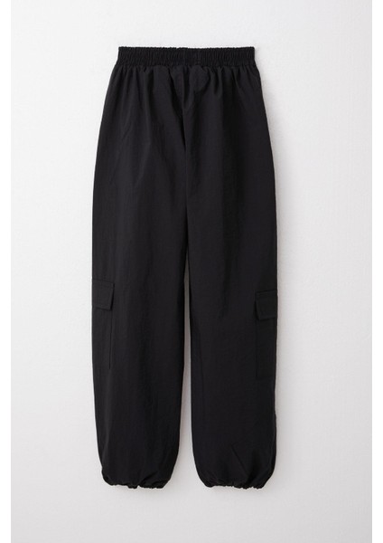 Kız Çocuk Paraşüt Jogger Paça Pantolon Kargo Cep 7-12 Yaş, Siyah