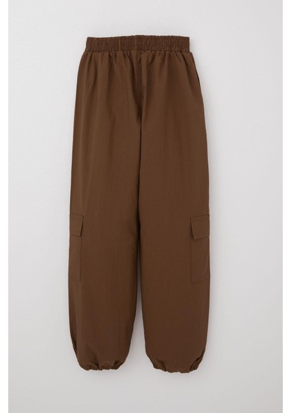 Kız Çocuk Paraşüt Jogger Paça Pantolon Kargo Cep 7-12 Yaş, Koyu Kahve