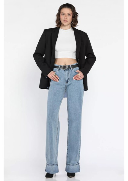 Duble Paça Kadın Mom Jean Kot Pantolon