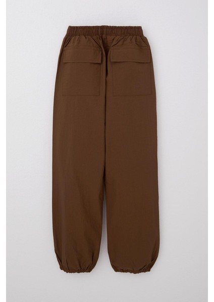 Kız Çocuk Paraşüt Jogger Paça Pantolon 6-12 Yaş, Koyu Kahve