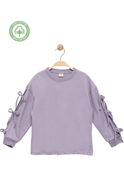 Kız Çocuk %100 Pamuk Fiyonklu Lila Sweatshirt - Rahat ve Şık Stil