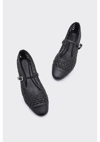 Neya Siyah Deri Fileli Kadın Babet modelleri