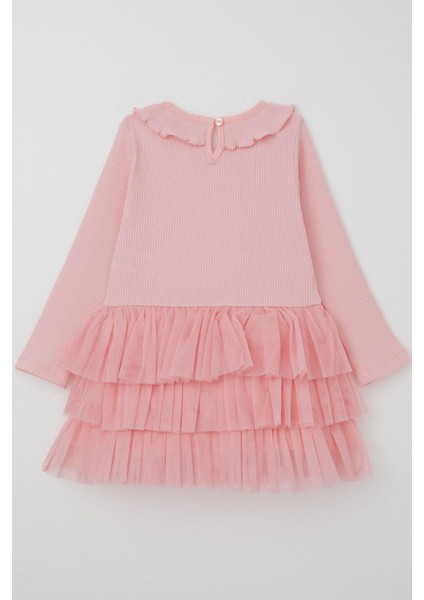Kız Çocuk Uzun Kollu Elbise Kat Kat Tüllü Fiyonklu 1.5-5 Yaş, Pembe fiyatları