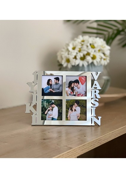 Iyiki Varsın 4 Fotoğraf Standlı Mdf Çerçeve Gümüş