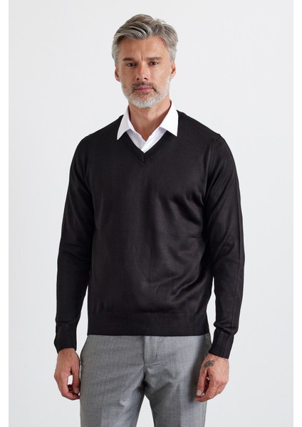 Erkek V Yaka Triko Kazak Günlük Kullanım İçin Orta Kalınlıkta Siyah fiyatları